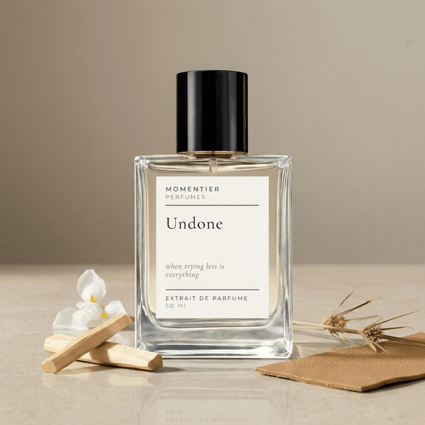 Sandalwood Cardamom Perfume — Undone  perfume bottle front view - sandalwood leather chandan extrait de parfum 50ml