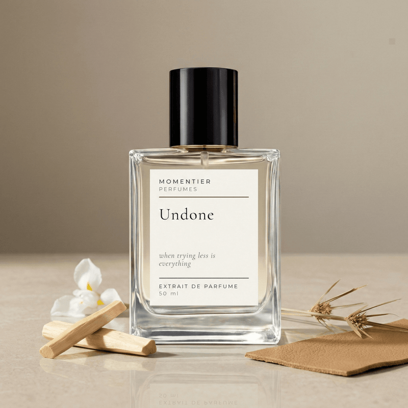 Sandalwood Cardamom Perfume — Undone  perfume bottle front view - sandalwood leather chandan extrait de parfum 50ml